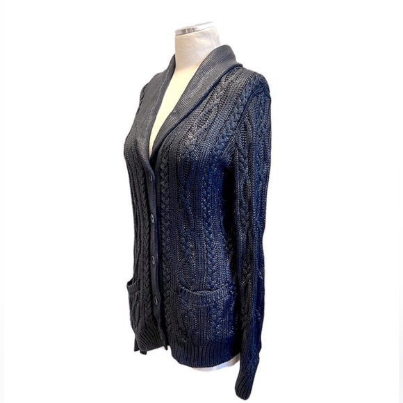 RALPH LAUREN 100% SILK BLACK LABEL CABLE KNIT
CARDIGAN - Picture 2 of 8